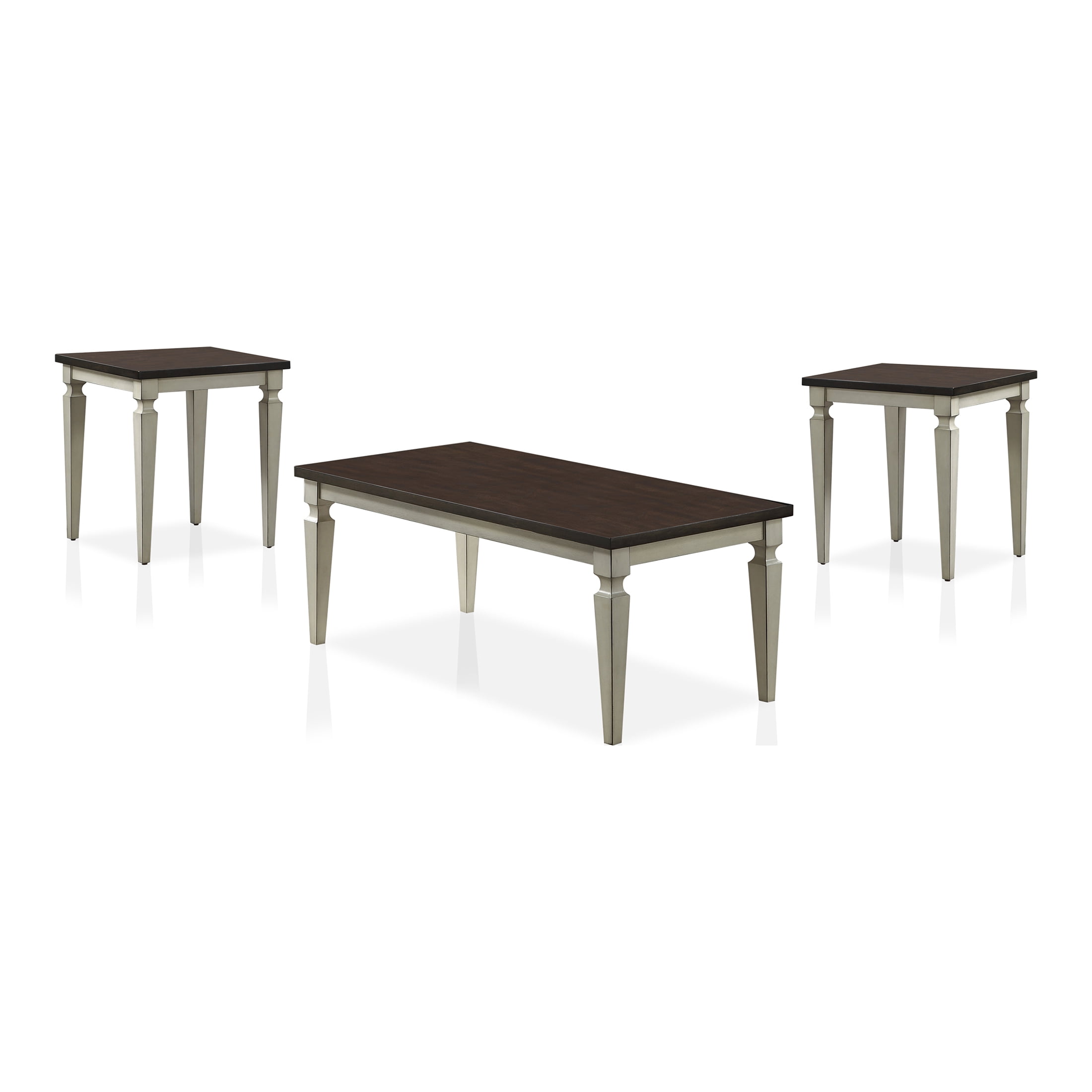 Furniture of America Leen 3-Piece Coffee Table Set, Antique White