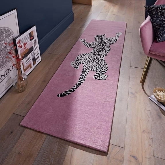 AVYAY RUGS Avyay Rugs Handmade Animal Print Pink Runner Rugs, 2.6’ x 9’, New Zealand Wool