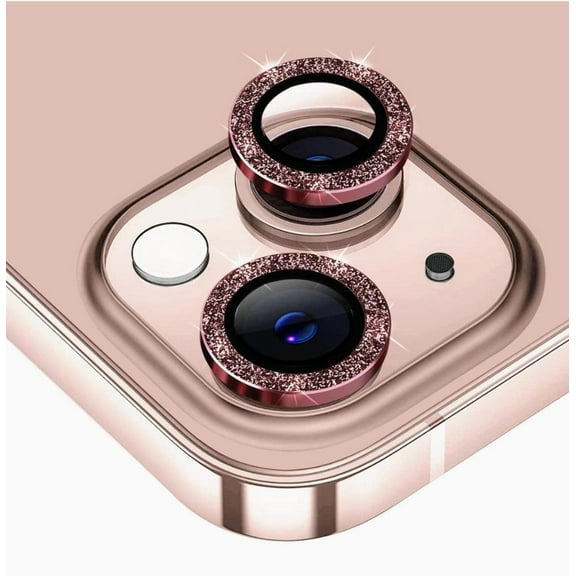 CASELIX Camera lens protector for iPhone 14 Plus, Glitter Pink Metal Tempered glass circle Screen Camera Protection for iPhone 14 Plus (Pink Glitter)