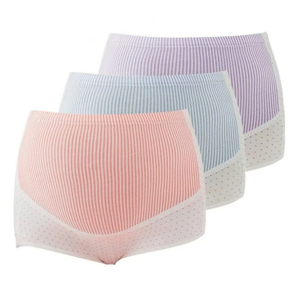 Blue Women's Panties 3 Pack Striped High Waist Maternity Over Bump Pregnancy Briefs Adjustable Waistband Belly Support Maternity Underpants