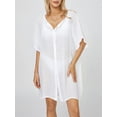 thumbnail image 2 of Faithtur Bikini pour Femmes Cover-Ups Couleur Unie Col Rond Manches Courtes Boutonné Chemises d'Été Mini Robe de Plage, 2 of 9