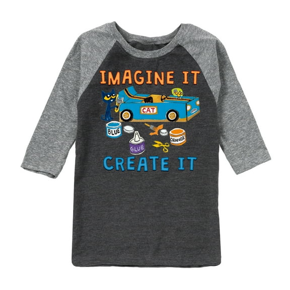 Pete The Cat - Imagine It Create It Race Car - Toddler And Youth Raglan Graphic T-Shirt