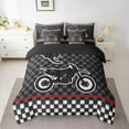 thumbnail image 2 of Feelyou Boys Motorcycle Sports Bedding Comforter Set 7pcs, Extreme Sport Atehlete Queen Bedding Sets, Black White Checkered Buffalo Reversible Queen Sheet Sets, Microfiber Bedroom Decor, 2 of 7