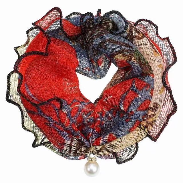 Bufanda con orejas con colgante de perla, bufanda de malla variada para primavera y verano, bufanda decorativa multiusos de moda