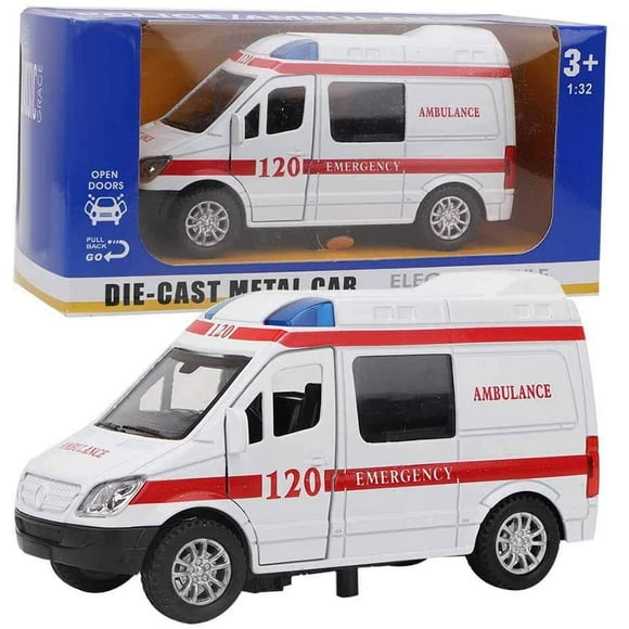 1:32 mini simulation alloy ambulance with sound and light model toy vehicle collection gift for kids over 3 years old (red)