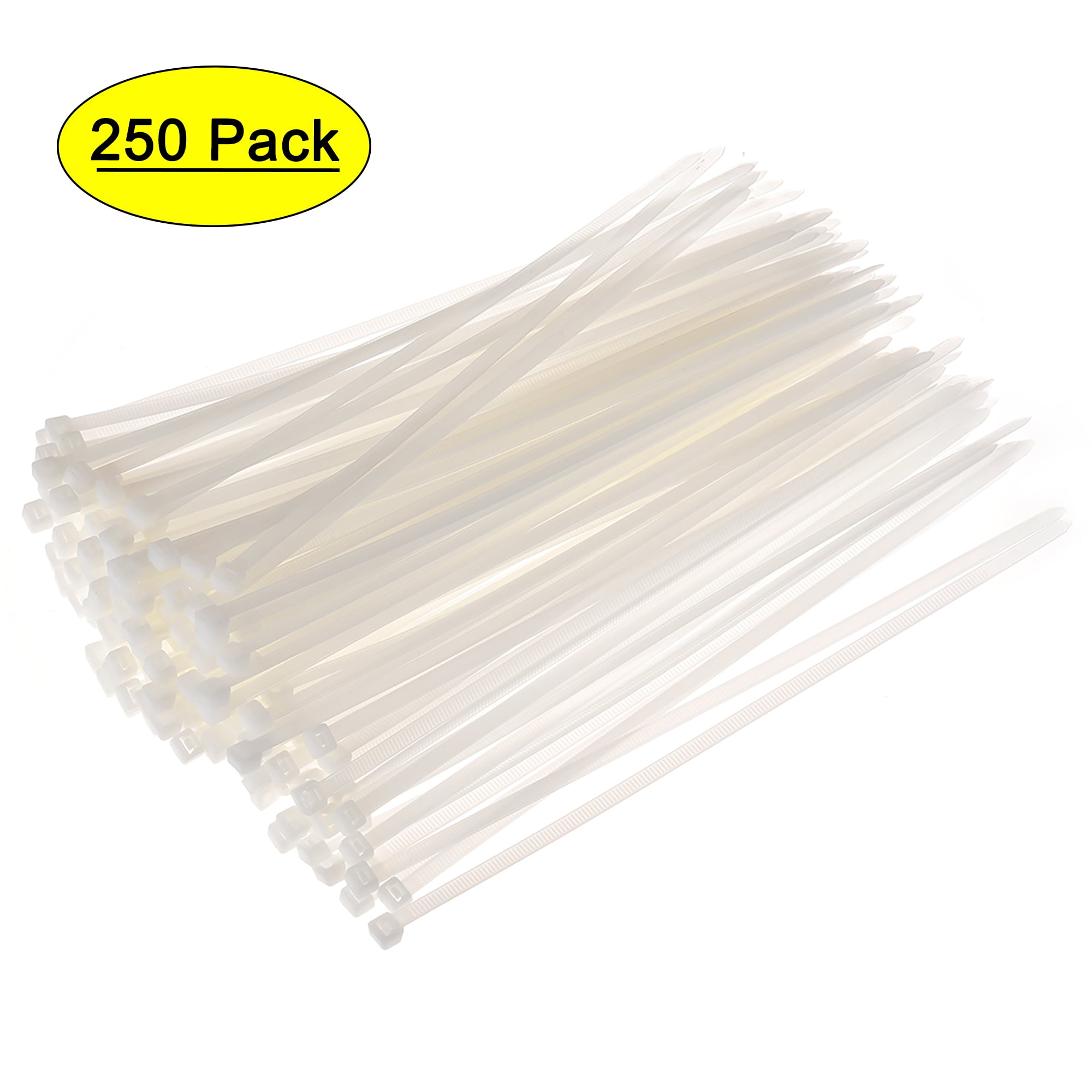 12 Inch x 0.14 Inch White Self-Locking Nylon Tie Wraps Cable Zip Ties 250 Pack