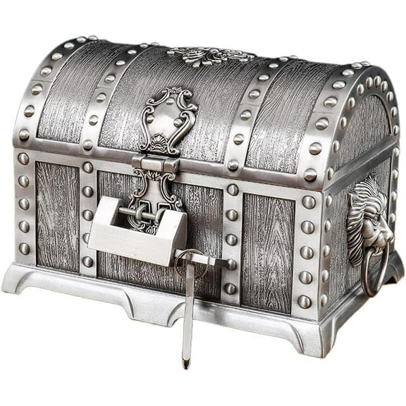 Handmade Decorative Metal Storage Chest with Lock, Large Ornate Box for Keepsakes, Jewelry, and Home Decor, Antique Pewter Finish