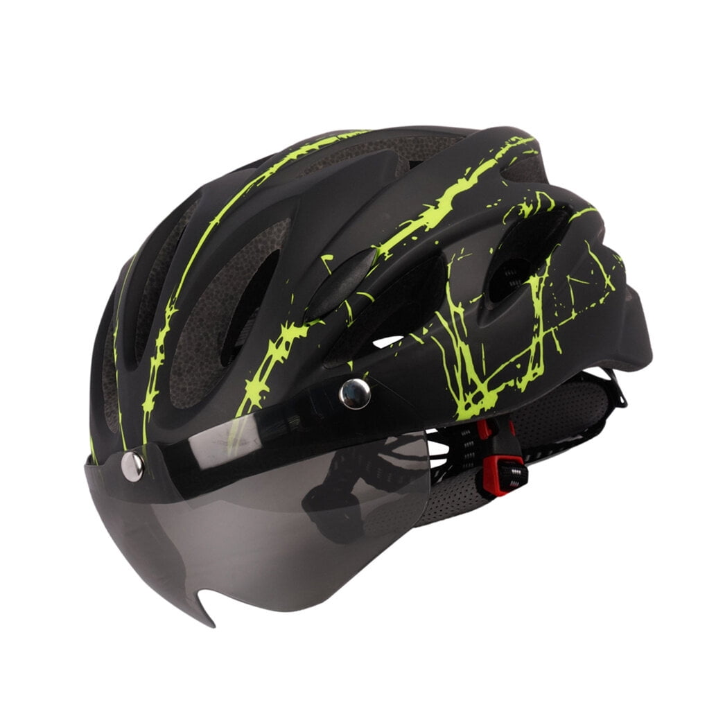 Jooan Bike Helmet for Men Women with Safety Led Back Light Detachable Magnetic Goggles Visor Mountain & Road Bicycle Helmets Adjustable Adult Cycling Helmets, Black Green