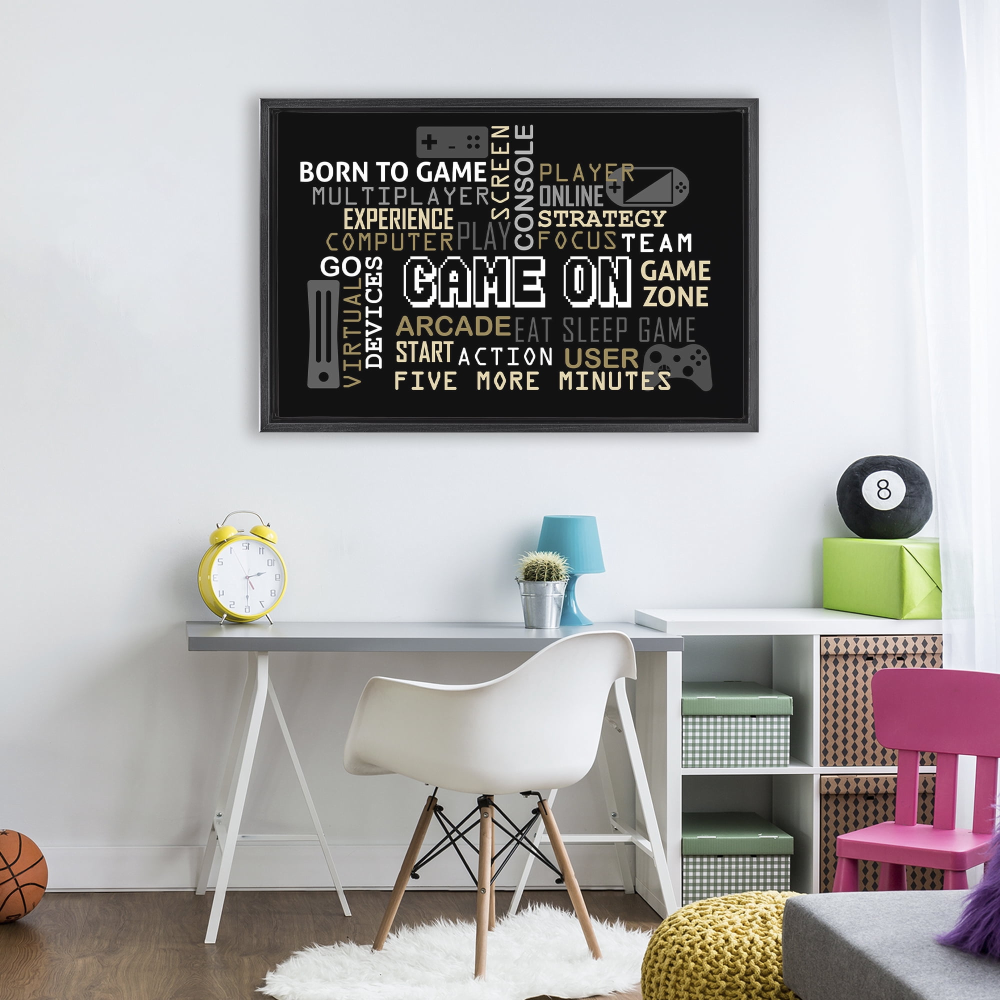 Stupell Industries Game On Gamer Typography Black Framed Floater Canvas Wall Art, design by Kim Allen