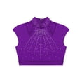 thumbnail image 5 of CHICTRY Kids Girls Shiny Rhinestone Mock Cutout Neck Dance Crop Top Athletic Shirts Lyrical Dance Tanks Camisole Purple 12, 5 of 7