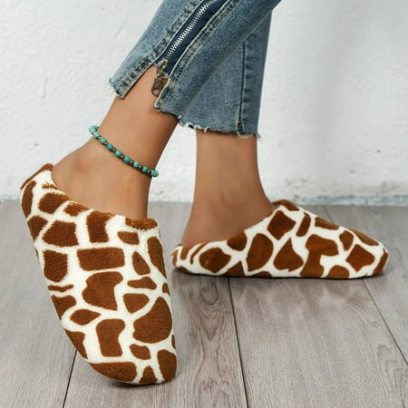 

Slippers Giraffe Pattern Coral Velvet Bedroom Slippers Plush Home On Shoes Indoor Shoes