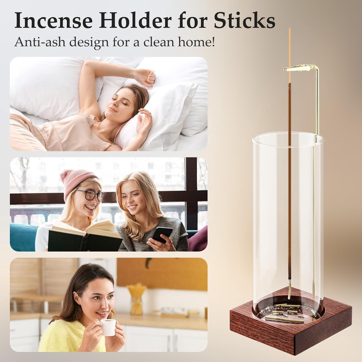 2pcs Incense Holder,Wooden Incense Holder for Sticks with 20 Incense Sticks, Anti-ash Incense Burner with Glass Ash Catcher for Meditation Yoga Spa Gift, Decor
