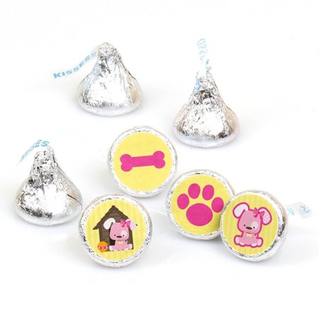 Puppies Party Favors Girl Puppy Dog - Party Round Candy Sticker Favors Labels Fit Hershey's Kisses (1 sheet of 108) ()