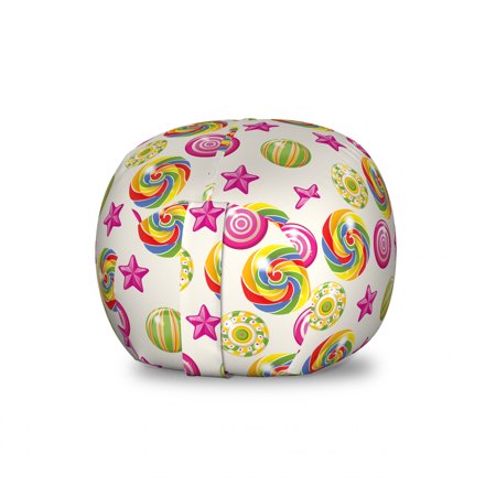 Dessert Storage Toy Bag Chair  Yummy Candy Rainbow Swirl Lollipop with Stars Vibrant Design  Stuffed Animal Organizer Washable Bag  Large Size  Multicolor  by Ambesonne