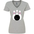 thumbnail image 3 of Inktastic Bowling Pins (pink) Women's V-Neck T-Shirt, 3 of 5