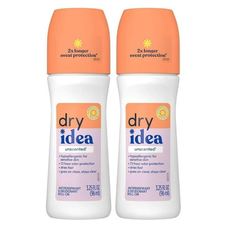 Dry Idea Deodorant 3.25oz Roll On Unscented Antiperspirant (Pack of 2)
