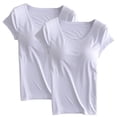 thumbnail image 2 of Yubnlvae Women's 2-Pack Shirt with Built-in Bra Padded Crewneck Short Sleeve Athletic Top - (Breathable Comfort | Solid Color | Layering Essential) (E | L), 2 of 7