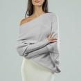 thumbnail image 6 of Gray Womens Sweatshirt Fall Sweaters for Women Asymmetric Draped Jumper Long Batwing Sleeve Off The Shoulder Sweater Slouchy Knit Pullover Fall Clothes for Women, 6 of 6