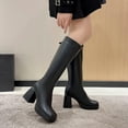 Oyedens Platform Knee High Boots for Women 2024 Fashion Leather Square