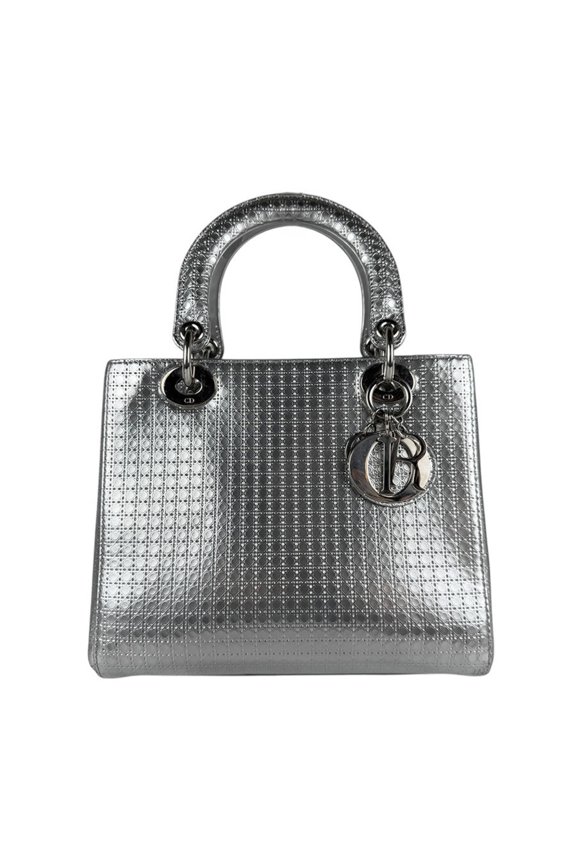 Pre-Owned Christian Dior handbag shoulder bag Lady leather silver ladies z5218 (Good)
