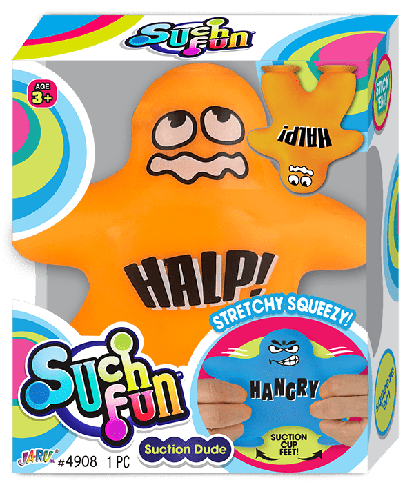 Ja-Ru Suction Cup Squish Dude assorted colors and sayings, child age 3 and up, Fidget novelty toy, TPR material super stretchy