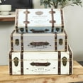 thumbnail image 3 of DecMode Farmhouse Vintage Stacked Wooden Trunk Set with Distressed Multicolor Finish, Set of 23", 21", 18"W, 3 of 28