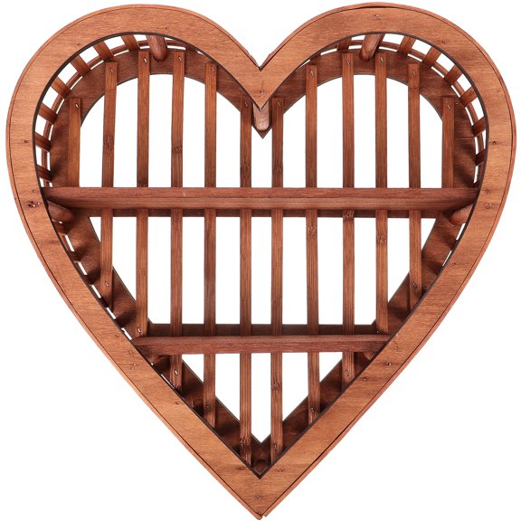 Wooden Heart-Shaped Wall Mount Display Shelf - Decorative Hanging Shelf for Home, Living Room, Bedroom, and Office