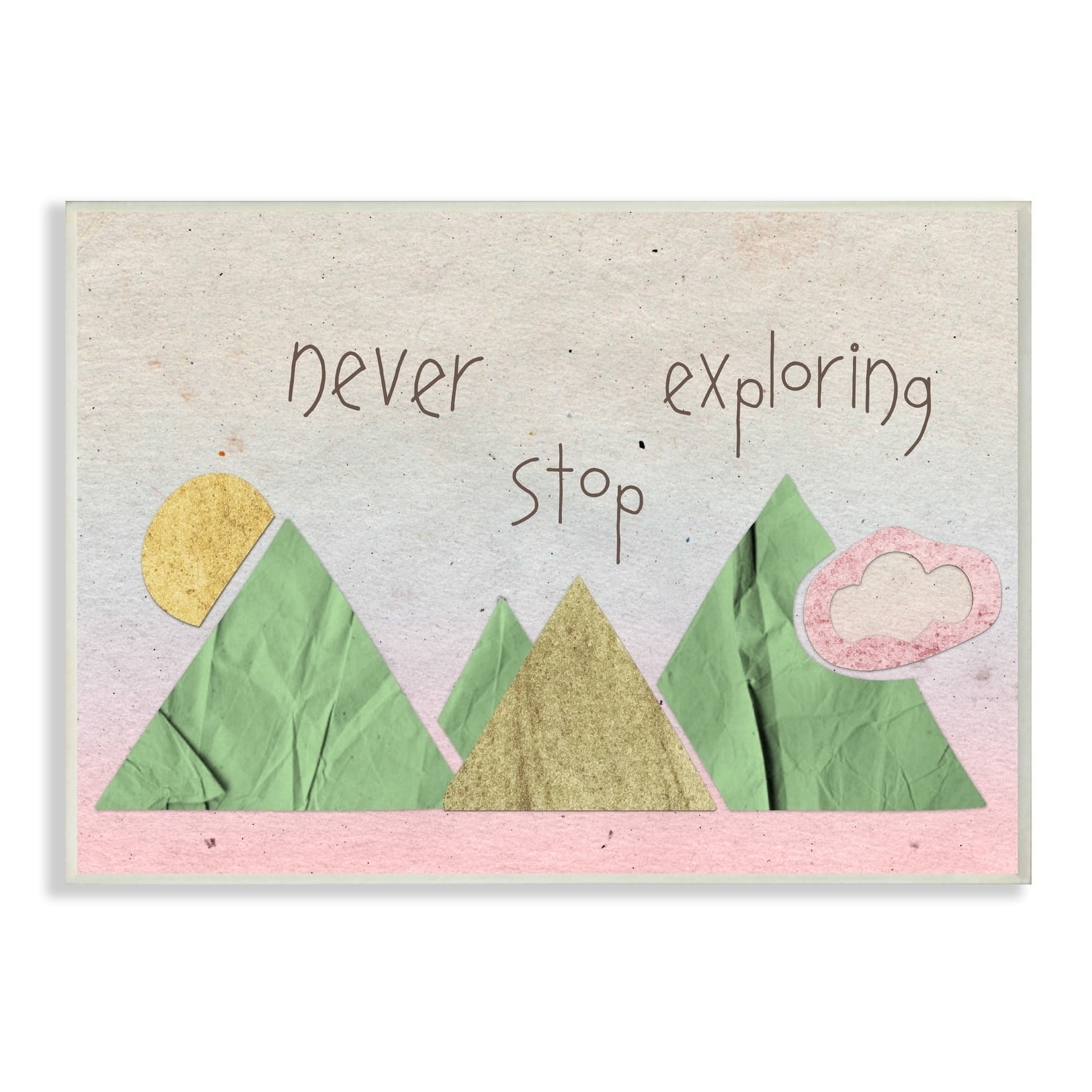 Stupell Never Stop Exploring Mountain Collage Pink Wall Plaque Art - 10 x 15