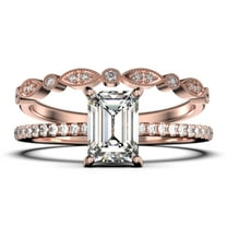 Art deco 2.00 Carat Emerald Cut Diamond Moissanite Engagement Ring Set, Wedding Ring in 10k Solid Rose Gold, Feminine Gift, Promise Ring, Anniversary Gift
