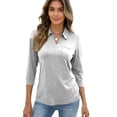 thumbnail image 5 of Women's Polo Shirt 3/4 Long Sleeve Golf Quick Dry T Shirts UPF 50+ Athletic Casual Work Shirts Tops for Women Light Gray L, 5 of 6