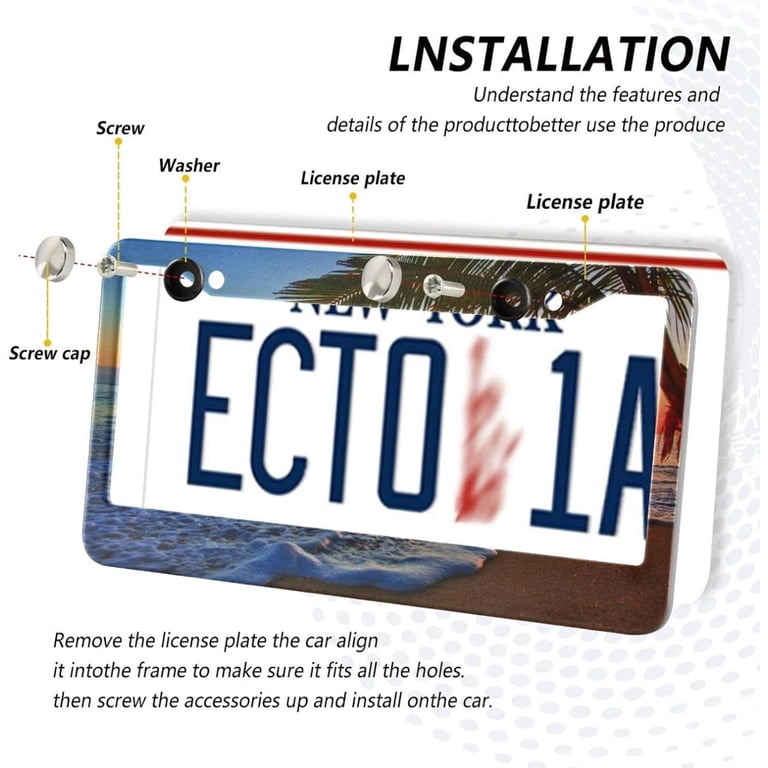 2-Pack Sunrise Waves License Plate Frames – Stainless Steel Coastal Design With Screw Caps & Screwdriver
