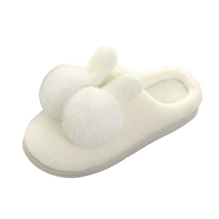 

Women Walking Shoes Couples Women Slip On Furry Plush Flat Home Winter Round Toe Keep Warm Cartoon Rabbit Ear Slippers Shoes slipper for Women Plush White