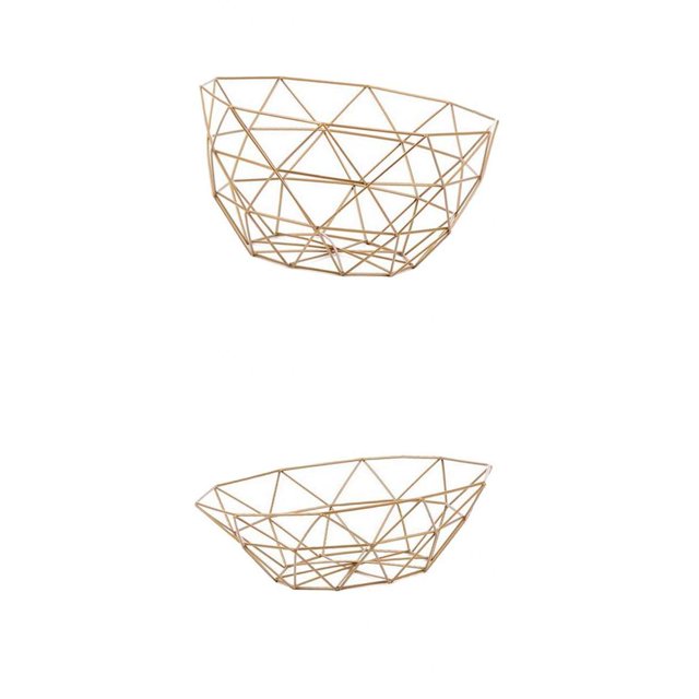 2 Tamaños de Alambre de Metal Geométrico Pequeño Y Grande Decorativo de Almacenamiento de Frutero para Encimera de Cocina