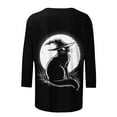thumbnail image 4 of Tops for Women 3/4 Sleeve Cat Halloween Printed Round Neck Loose T-shirt 7-Black S, 4 of 5