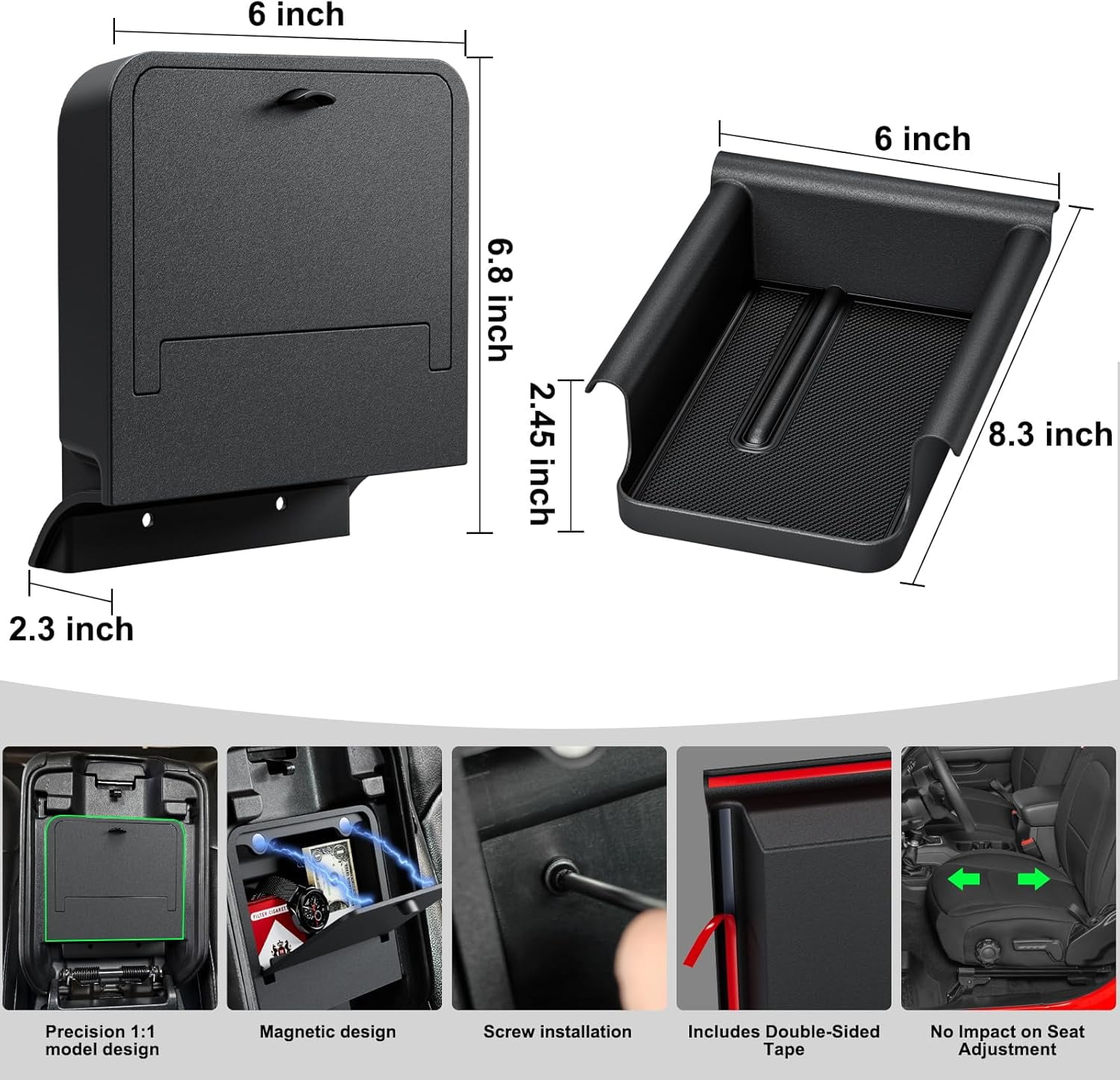 DIAMOOKY Jeep Wrangler & Gladiator Accessories 2PCS Front Under Seat Storage Bin & Center Console Hidden Organizer Box