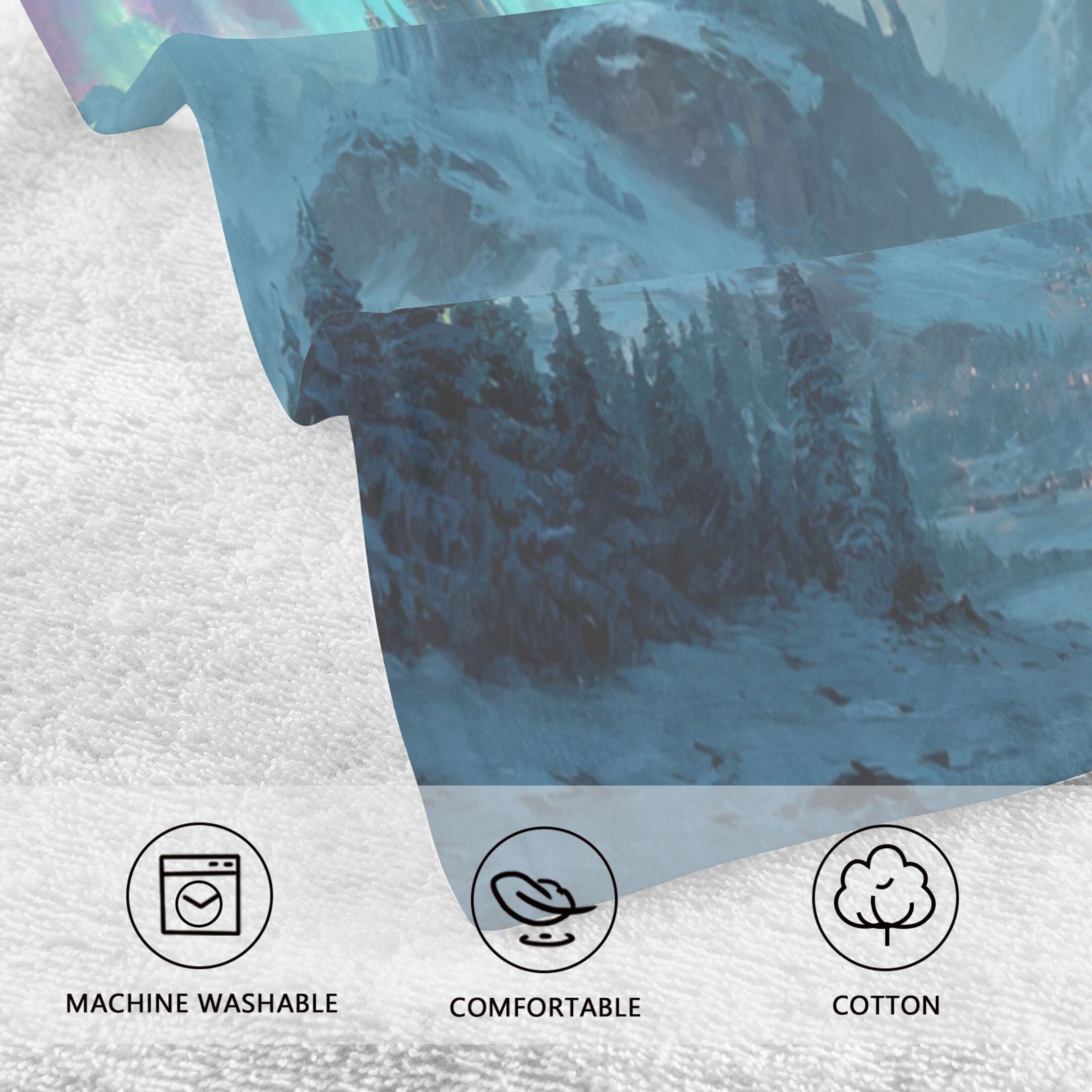 2 Pieces of Cotton Towel Face Towel Set Hand Towel Bath Towel Cotton Bath Towel Sets Foggy Forest Ice Castle