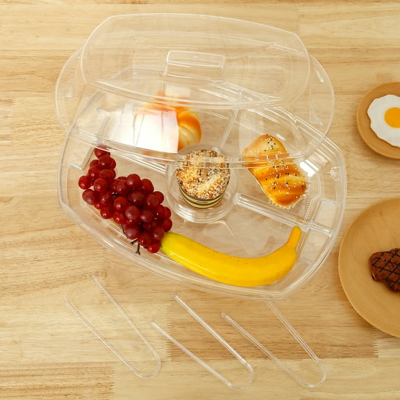 Jokapy Plastic Clear Chilled Party Platter With Clamp and Lid Detachable 4 Compartments Fruit Ice Serving Tray for Shrimp Cocktail Appetizer