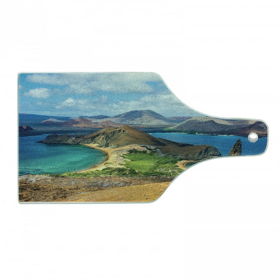 Ecuador Cutting Board, Galapagos Bartolome Island Pacific Ocean Latin America Scenery Volcanic Mountains, Decorative Tempered Glass Cutting and Serving Board, in 3 Sizes, by Ambesonne