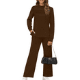 thumbnail image 6 of Women's Travel Vacation Two-Piece Long-Sleeved Casual Suit with Side Slit Wide-Leg Pants, 6 of 9