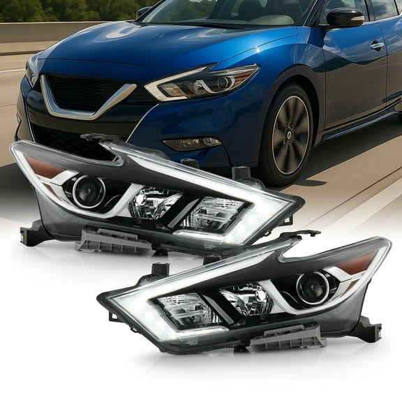 AKKON - Fits 2016-2018 Maxima S | SL | SV [Halogen Type] DRL LED Running Turn Signal Chrome Headlights Pair Driver   Passenger