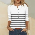 thumbnail image 2 of Uootdi Womens 3/4 Sleeve T Shirts Summer Tops Trendy V Neck Button Pinstripe Down Shirts Basic Tees Summer Outfits Black Womens Tops, 2 of 5