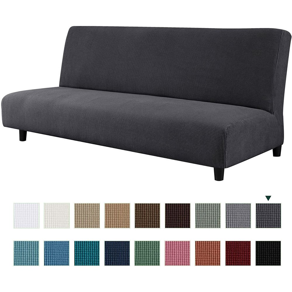 CHUN YI Armless Sofa Cover Grid Soft Elastic Sofa Slipcovers (Gray