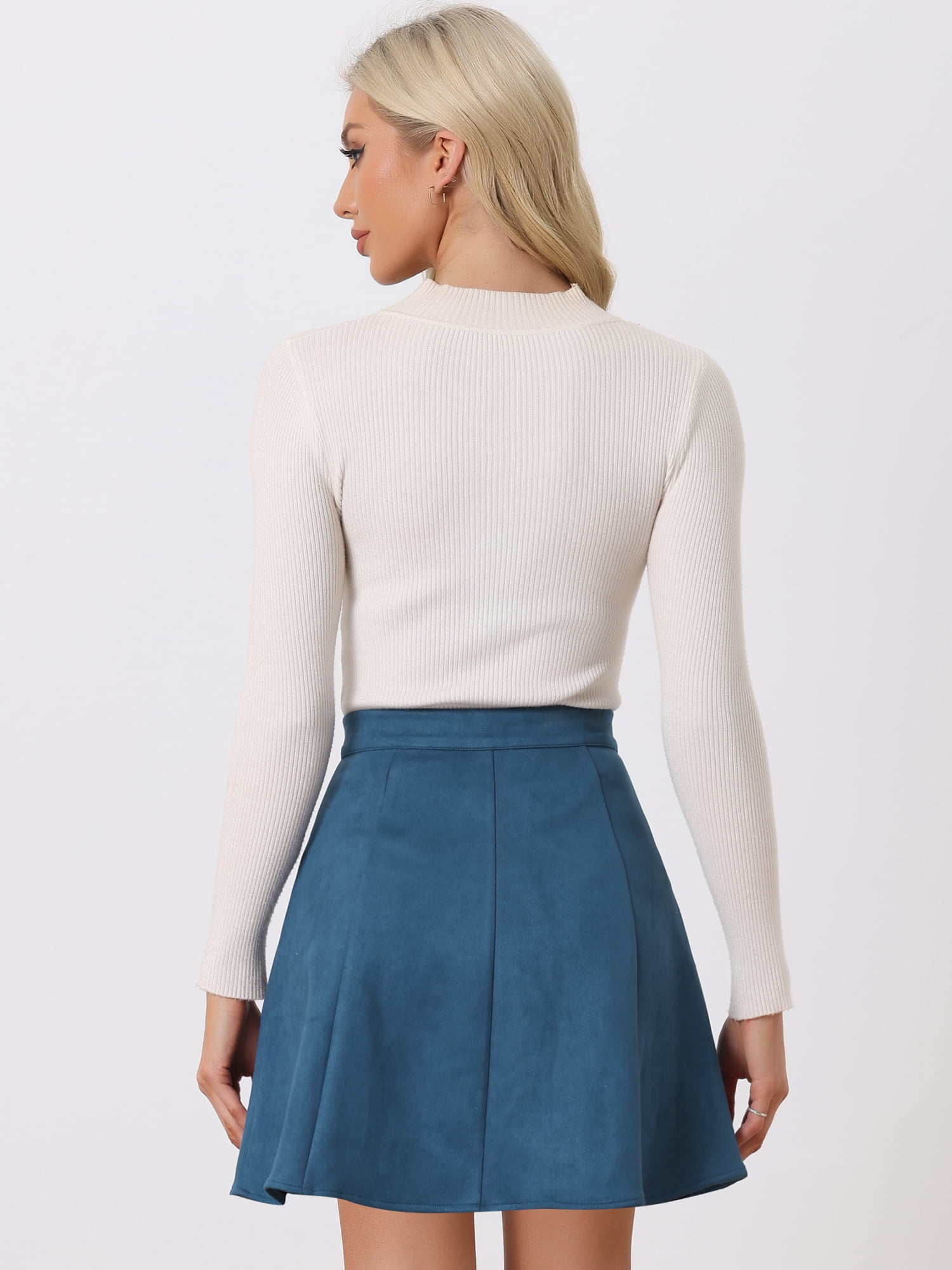DARING DIVA Women's Faux Suede Button Front Mini A-Line Skirt M Peacock Blue