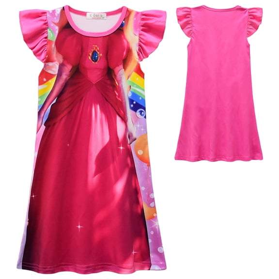 Toddler Girls Princess Peach Nightgowns Super Bro Nightdress Sleep-Wear Pajamas, Size 2-8