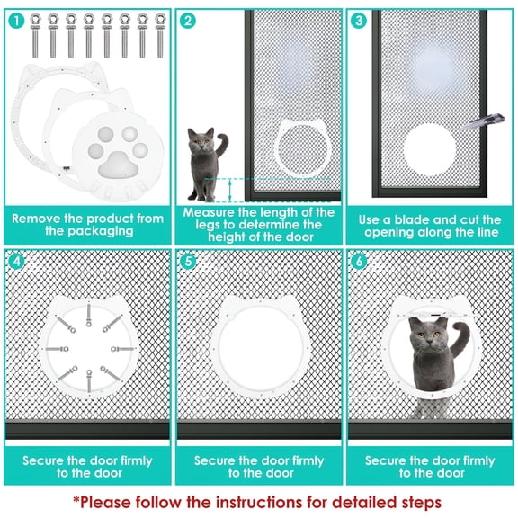 LAMIRO Cat Door for Screen Door Pet Screen Door with Lockable Magnetic Flap 4 Ways Locking Interior Doggy Door Cute Cat Paw Shape Pet Door for Cats Dogs Up to 22Lbs