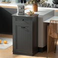 thumbnail image 6 of Wooden Tilt Out Trash Cabinet Bin, Dog Proof Garbage Can Holder, Kitchen Island with Laundry Hamper, Black, 6 of 9