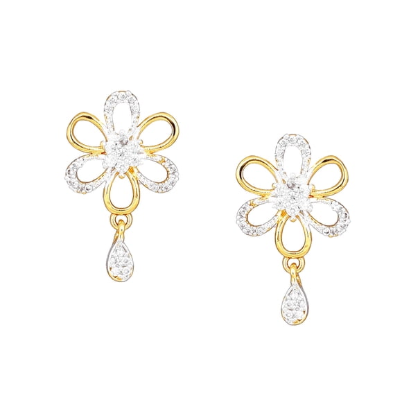 Estele Pendientes Colgantes Con Forma De Flor Y Diamantes Americanos Chapados En Oro De 24 Quilates Para Mujer