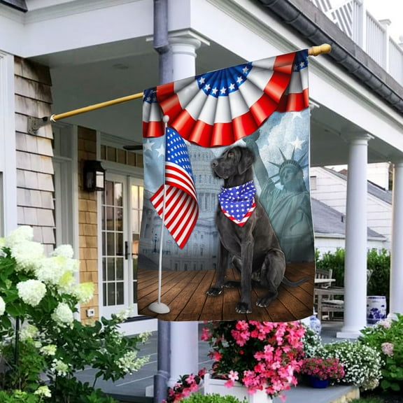 Flagwix American Flag Black Labrador Retriever 4th Of July Independence Day Flag QNN525F Polyester Double-sided Printed House Flag