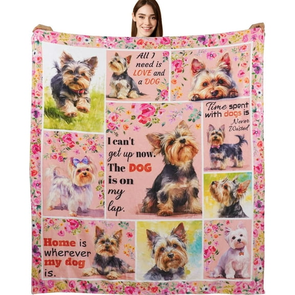Yorkie Gifts Yorkie Blankets 50"X60" Yorkshire Terrier Dog Throw Blanket for Dog Lovers Mom Dad Flannel Puppy Print Blanket for Couch Sofa Bed Car