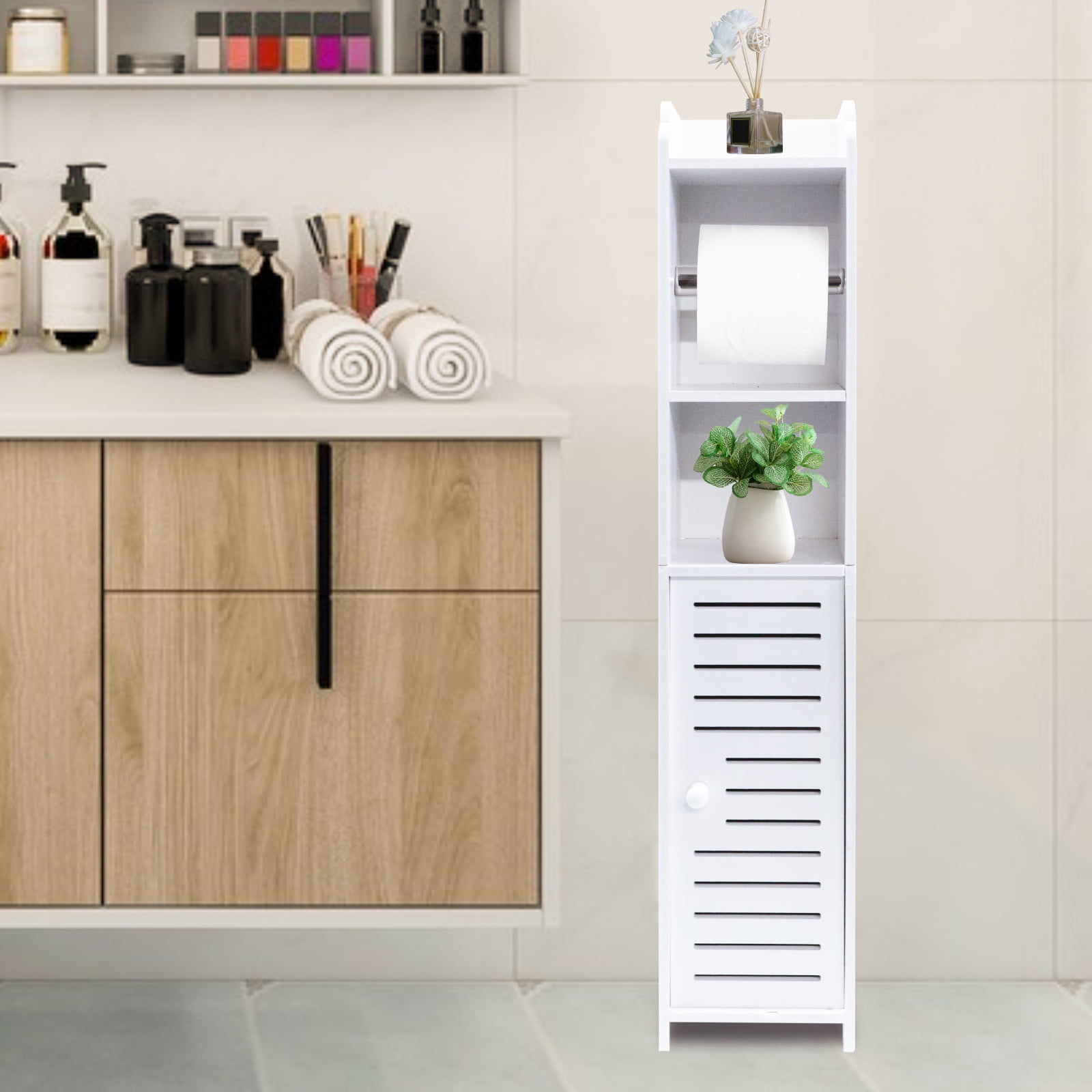 PinkSheep Bathroom Storage Cabinet with Doors and Shelves, Freestanding Toilet Paper Holders Stand Storage Cabinet Organizer Shelf for Small Spaces, White